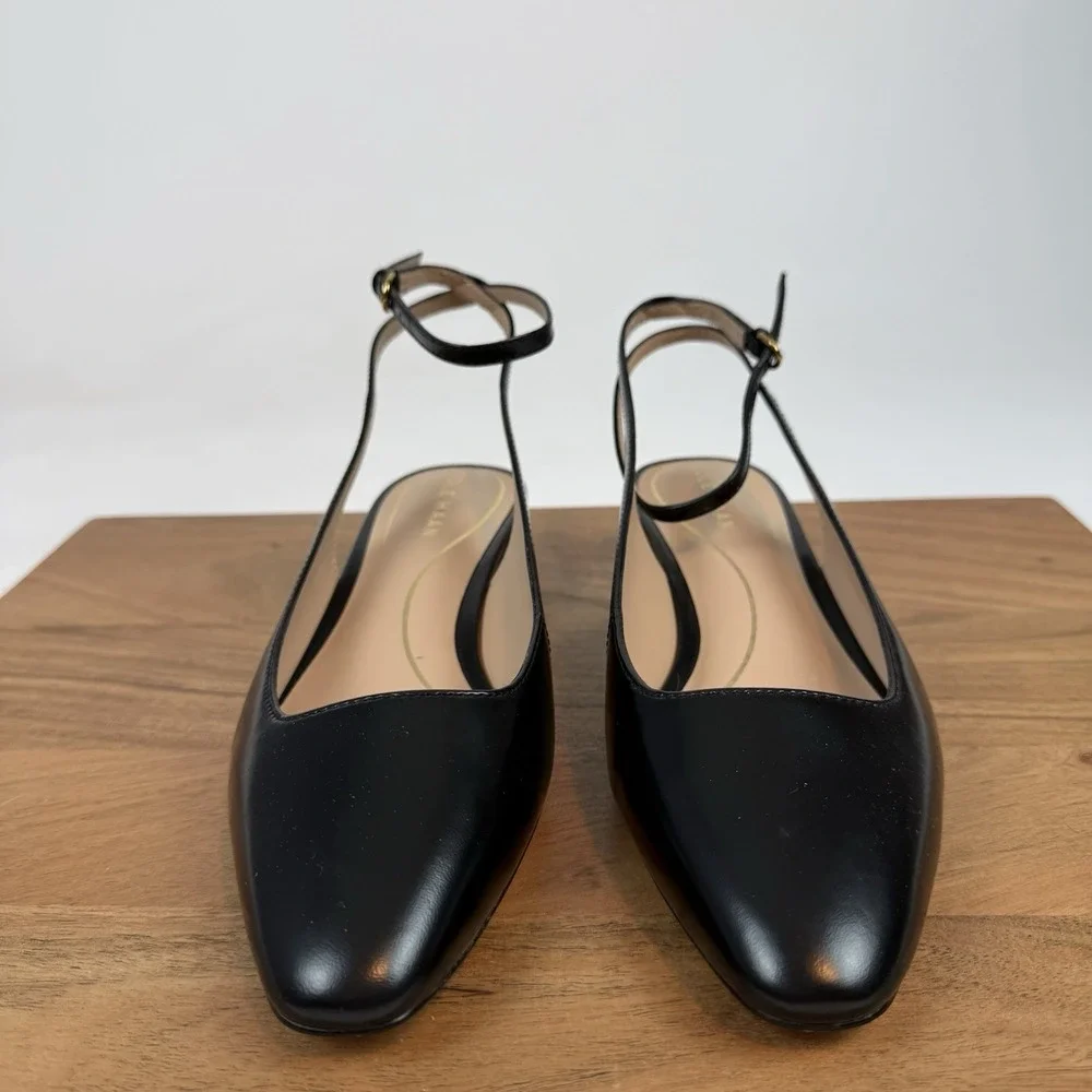New NWOB Womens Cole Haan Paden Ankle Strap Black Leather Slingback Sandals 7.5B